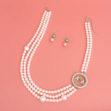 Load image into Gallery viewer, AKA Sorority White Pearl Long Brooch Necklace