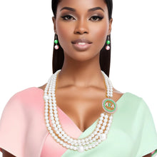 Load image into Gallery viewer, AKA Sorority White Pearl Long Brooch Necklace