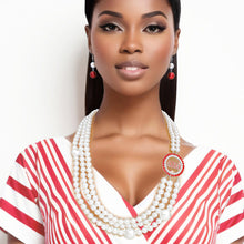 Load image into Gallery viewer, DST Sorority White Pearl Long Brooch Necklace