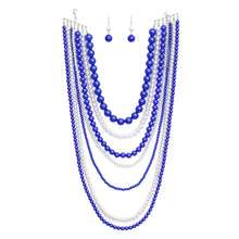 Load image into Gallery viewer, ZPB Sorority Blue White Pearl Long 7 Row Necklace