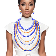 Load image into Gallery viewer, SGRHO Sorority Blue Gold Pearl Long 7 Row Necklace