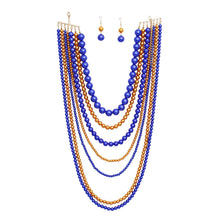Load image into Gallery viewer, SGRHO Sorority Blue Gold Pearl Long 7 Row Necklace