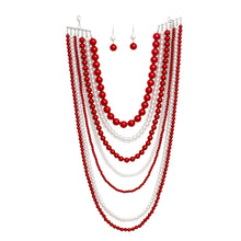 Load image into Gallery viewer, DST Sorority Red White Pearl Long 7 Row Necklace