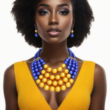 Load image into Gallery viewer, SGRHO Chunky Blue Gold Pearl Bib Necklace Set