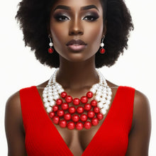 Load image into Gallery viewer, DST Chunky Red White Pearl Bib Necklace Set