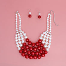 Load image into Gallery viewer, DST Chunky Red White Pearl Bib Necklace Set