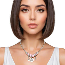 Load image into Gallery viewer, Breast Cancer Silver Never Give Up Charm Necklace