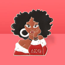 Cargar imagen en el visor de la galería, Red White Curly Hair Woman DST Pin|2.5 x 2.25 inches