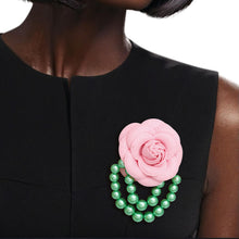 Load image into Gallery viewer, AKA Sorority Pink Flower Draped Pearls Brooch