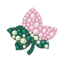 Load image into Gallery viewer, AKA Sorority Pink Green Ivy Leaf Wood Bling Brooch
