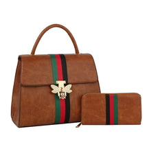 Load image into Gallery viewer, Satchel Soft Brown Bee and Stripe Handbag Set