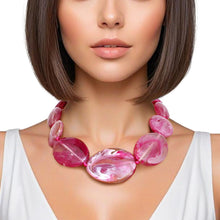 Load image into Gallery viewer, Collar Dark Pink Marbled Chunky Oval Bead Necklace
