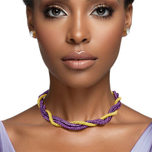 Load image into Gallery viewer, Omega Psi Vibrant Purple Gold Twisted Tube Necklace
