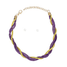 Load image into Gallery viewer, Omega Psi Vibrant Purple Gold Twisted Tube Necklace