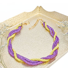 Load image into Gallery viewer, Omega Psi Vibrant Purple Gold Twisted Tube Necklace