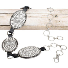 Load image into Gallery viewer, Western Belt Oval Rhinestone Cowboy Silver Chain