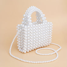 Load image into Gallery viewer, Top Handle Square White Pearl Woven Handmade Bag