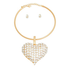 Load image into Gallery viewer, Gold Rigid Collar XL Rhinestone Heart Set