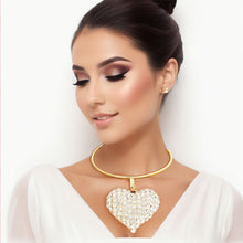 Load image into Gallery viewer, Gold Rigid Collar XL Rhinestone Heart Set