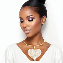 Load image into Gallery viewer, Gold Rigid Collar XL Rhinestone Heart Set