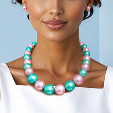 Cargar imagen en el visor de la galería, AKA Pink Green Single Strand Chunky Pearl Necklace