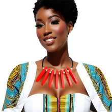 Load image into Gallery viewer, Necklace Red Long Wood Bead Bib for Women