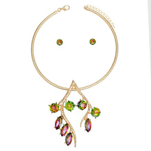 Load image into Gallery viewer, Pendant Gold Branch Pink Green Crystal Necklace