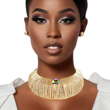 Load image into Gallery viewer, Choker Gold Crystal Wide Rigid Armor Set for Women