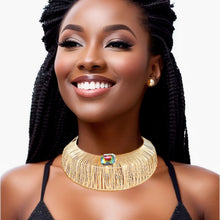 Load image into Gallery viewer, Choker Gold Crystal Wide Rigid Armor Set for Women