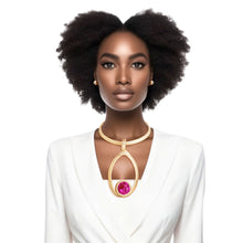Load image into Gallery viewer, Choker Fuchsia Ribbed Oval Pendant Set for Women