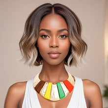 Load image into Gallery viewer, Collar Bold Multicolor Wood Gold Armor Necklace