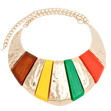 Load image into Gallery viewer, Collar Bold Multicolor Wood Gold Armor Necklace