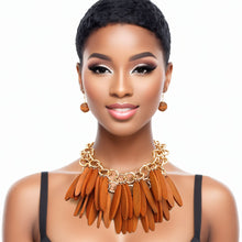Load image into Gallery viewer, Choker Tribal Brown Wood Fringe Layered Set Women