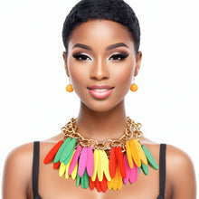 Load image into Gallery viewer, Choker Tribal Rainbow Wood Fringe Layered Set