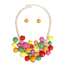 Load image into Gallery viewer, Bib Rainbow Wood Bead Cluster Necklace Women