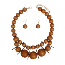 Cargar imagen en el visor de la galería, Bib Chunky Brown Wood Geometric Bead Necklace
