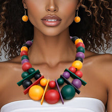 Cargar imagen en el visor de la galería, Bib Chunky Multicolor Wood Geometric Bead Necklace