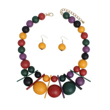 Cargar imagen en el visor de la galería, Bib Chunky Multicolor Wood Geometric Bead Necklace