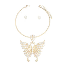 Cargar imagen en el visor de la galería, Choker Gold Pearl Butterfly Pendant Necklace