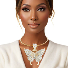 Cargar imagen en el visor de la galería, Choker Gold Crystal Butterfly Pendant Necklace