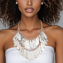 Load image into Gallery viewer, Bib Silver Tiered Teardrop Dangle Necklace Women