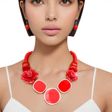 Cargar imagen en el visor de la galería, Beaded Artistic Red Flower Statement Necklace