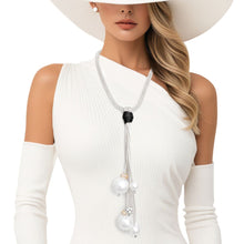 Cargar imagen en el visor de la galería, Tassel Long White Pearl Rhinestone Silver Necklace