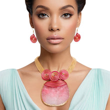 Load image into Gallery viewer, Pendant Pink Druzy Stone Wire Tribal Necklace