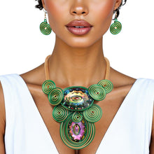 Load image into Gallery viewer, AKA Green Gold Wire Drilled Crystal Bib Necklace