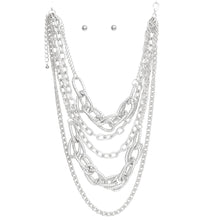 Load image into Gallery viewer, Layered Chain Silver Multi Link 5 Strand Necklace