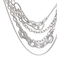 Load image into Gallery viewer, Layered Chain Silver Multi Link 5 Strand Necklace
