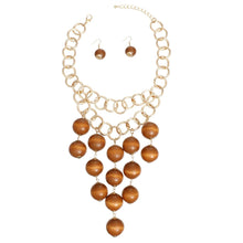 Load image into Gallery viewer, Bib Large Brown Wooden Ball Bead Drop Necklace