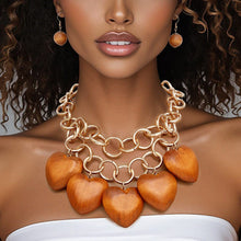 Load image into Gallery viewer, Bib Chunky Brown Wooden Heart Bead Necklace