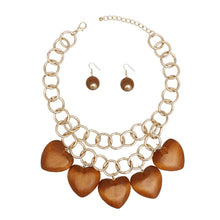 Load image into Gallery viewer, Bib Chunky Brown Wooden Heart Bead Necklace